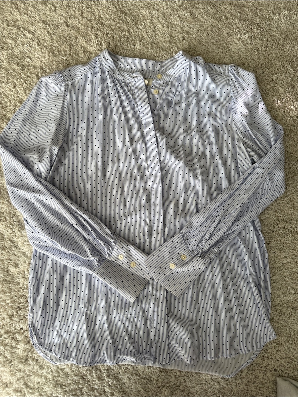 LOFT Light Blue & Navy Striped Button-Down Blouse